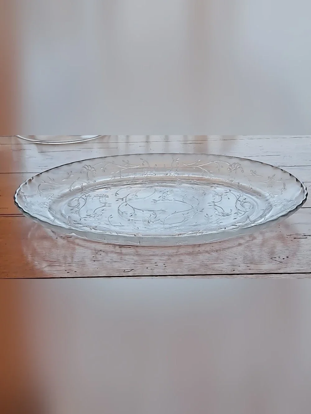 Princess House Clear Etched Floral Glass Platter